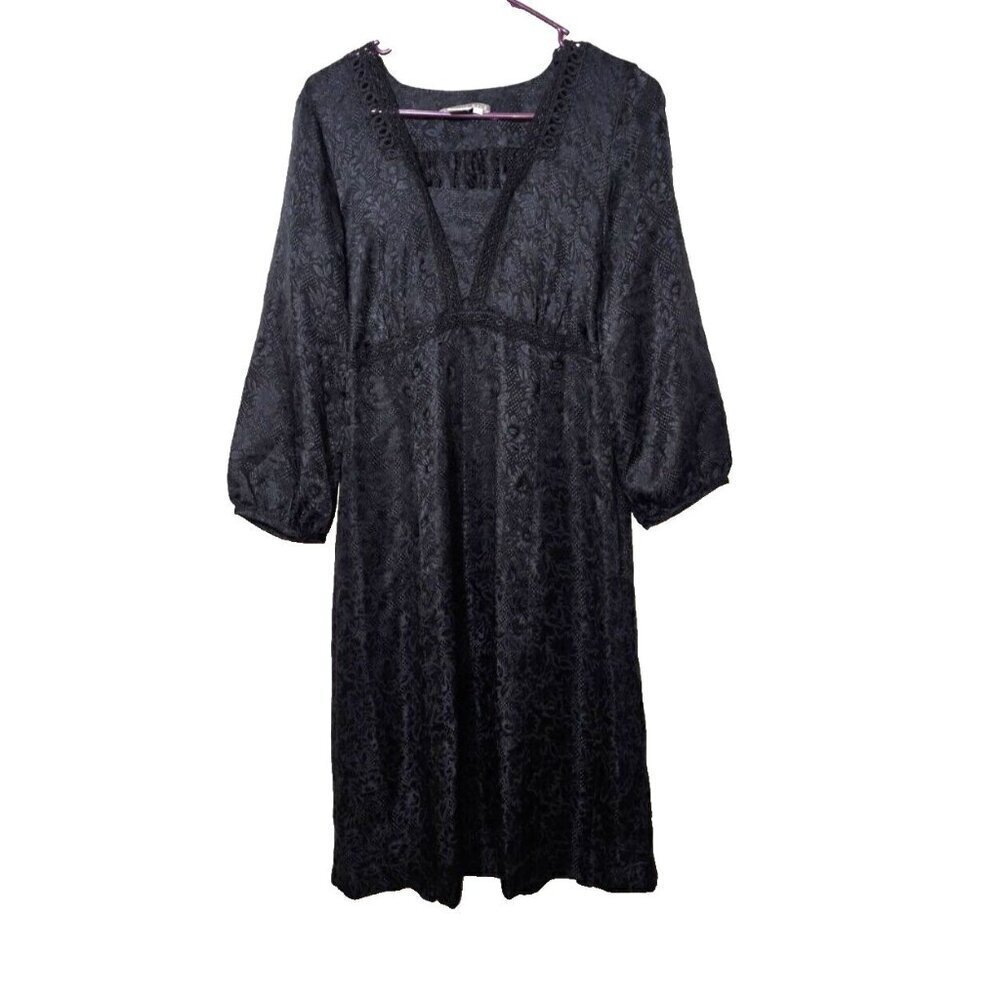 Isabella Bird Dress Sz 10 Silk Black Floral Baby Doll Gothic Witchy Cottagecore
